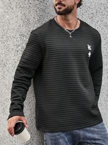 Manfinity Homme 1入組男士大码字母圖案T恤 - 黑色 - 查看 1