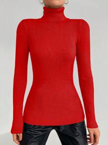 Cloudara Turtleneck Ribbed Knit Sweater - Burnt Orange - View 4