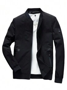 Manfinity Homme Men Letter Patched Detail Bomber Jacket Without Tee - Black - View 1