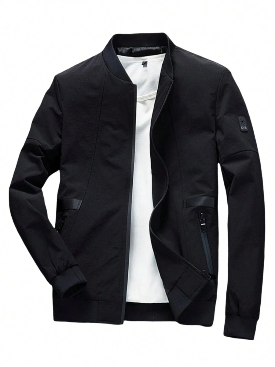 Manfinity Homme Men Letter Patched Detail Bomber Jacket Without Tee - Black - View 1