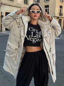 DAZY Flap Pocket Drawstring Hooded Padded Coat Winter