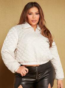 SHEIN SXY Plus Zip Up Quilted Coat - Beige - View 5