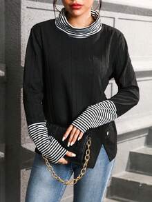 Striped Pattern Button Detail Sweater - White - View 3