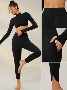 Lifespree 寬腰帶側邊手機口袋下擺開叉運動褲