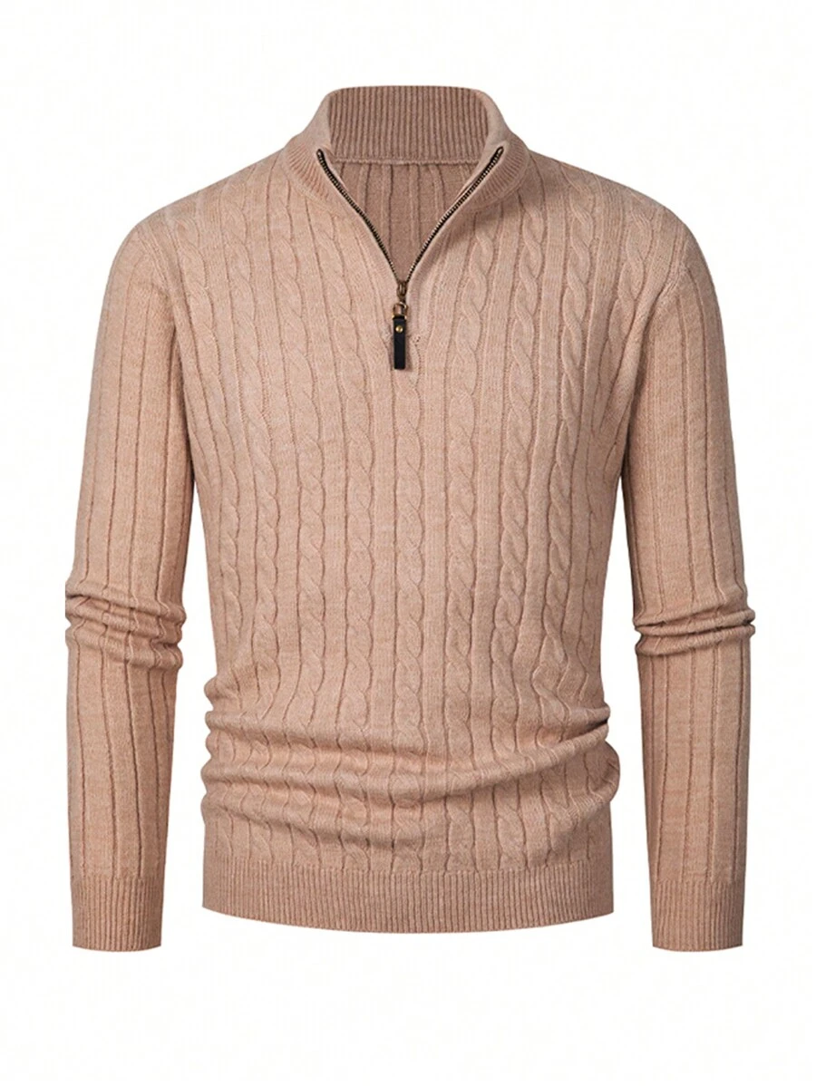 Men Cable Knit Quarter Zip Mock Neck Sweater SHEIN USA
