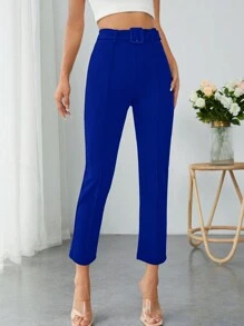 SHEIN PETITE Chất rắn Thắt lưng Quần skinny Quần - Xanh đậm - Xem 5