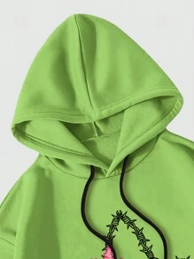 ROMWE MEN Street Life Các bạn Đồ họa Chữ cái Dây rút Lót nhiệt Hoodie - màu xanh lá - Xem 3