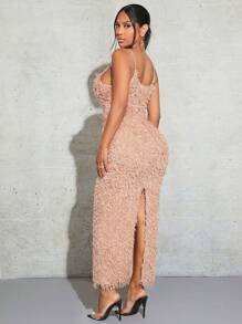 SHEIN SXY Feather Pink Dress For Women, Suitable For Dating And Party Occasions - Khaki - View 2