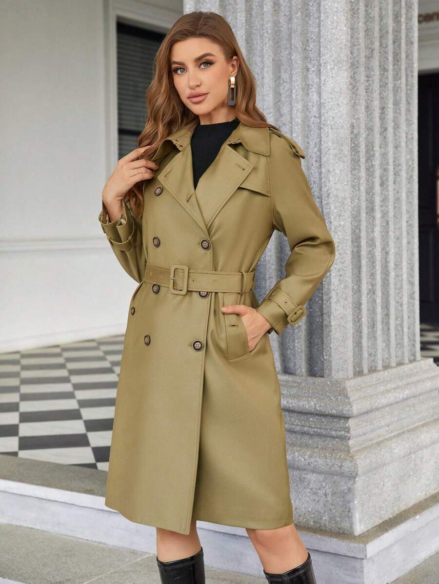 Cinemore Double Breasted Belted Trench Coat - Khaki - View 1