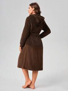 Khối màu Thiết kế tai 3D áo có mũ Thắt lưng Flannel Áo choàng ngủ - Nhiều màu - Xem 2