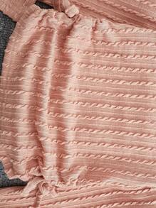 SHEIN Young Girl's Casual Twisted Pattern Long Sleeve Round Neck Pullover Top With Side Drawstring - Pink - View 3