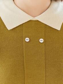 Cổ áo tương phản Đôi ngực Áo len - Màu vàng - Xem 6