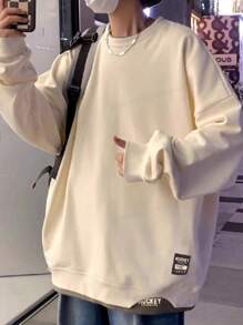 Manfinity Hypemode Men Letter Patched Drop Shoulder Sweatshirt - White - View 4