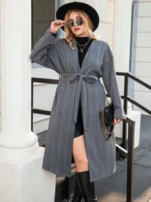 Calvaya Plus Drop Shoulder Belted Coat - Dark Grey - View 7