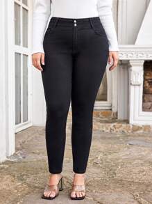 RueChic Plus Size  High Waist Skinny Jeans - Black - View 1