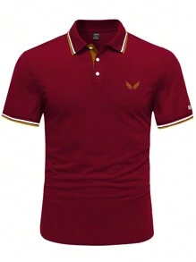 Manfinity Homme 男士翅膀印花條紋 Polo 衫 - 酒紅色 - 查看 3