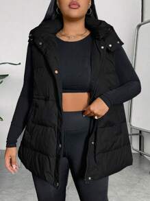 Chaleco con capucha con cremallera, para invierno, talla grande - Negro - Ver 1