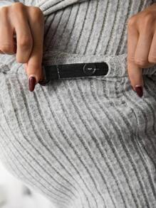 SHEIN Maternity Drop Shoulder Button Front Top & Adjustable Waist Skirt - Grey - View 8