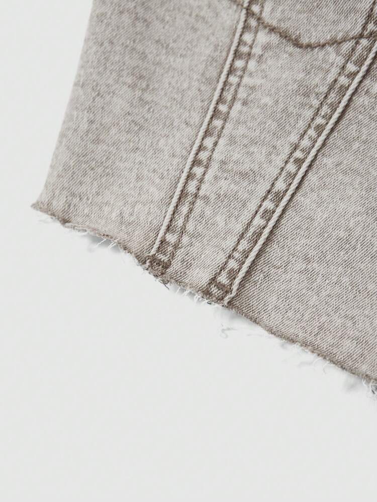 Flap Detail Button Front Tube Denim Top