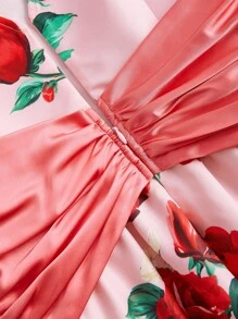 SHEIN DECDS 復古聖誕玫瑰印花女式連身裙 - 淺粉色 - 查看 9