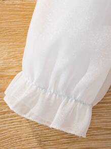 SHEIN Young Girl Contrast Lace Ruffle Trim Flounce Sleeve Shirt - Beige - View 5