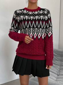 SHEIN Frenchy Mẫu Geo Tay Raglan Áo len - Nhiều màu - Xem 3