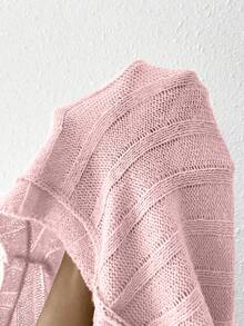 SHEIN Essnce 休閒羅紋針織純色女士毛衣連衣裙 - 粉色 - 查看 3