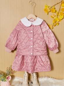 Chica Joven de cuello bobo de manga farol Cazadora & Vestido