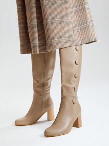 MOTF PREMIUM BUTTON DETAIL HEELED BOOTS - Khaki - View 4