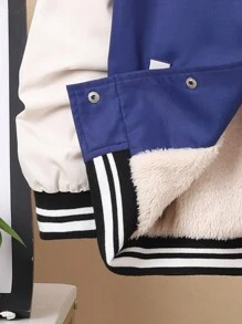 SHEIN Tween Boy Letter & Figure Graphic Two Tone Striped Trim Hooded Jacket - Purple - View 6