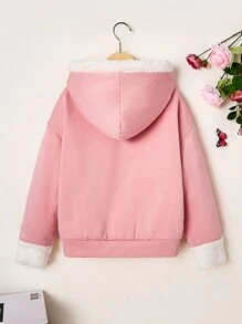Áo nỉ lót lông mềm mại, túi kangaroo cho bé gái tuổi teen - Hồng - Xem 2