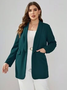 SHEIN Clasi 大碼青果領開門襟外套 - 綠色 - 查看 4