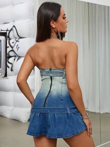 SHEIN ICON Ombre Buckle Belted Tube Denim Dress