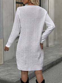 SHEIN Frenchy 麻花編織毛衣洋裝不附腰帶 - 白色 - 查看 2