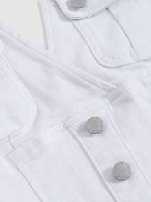 SHEIN ICON Túi có nắp Nút phía trước Dây Tops Denim - trắng - Xem 4