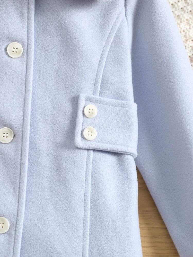 SHEIN Chica Joven Abrigo cuello de borreguito con botón - Azul - Ver 4