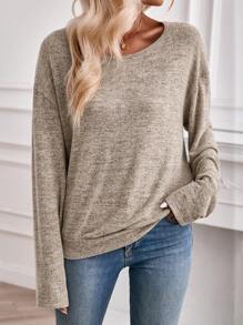 SHEIN LUNE Guipure Lace Insert Drop Shoulder Sweatshirt - Khaki - View 4