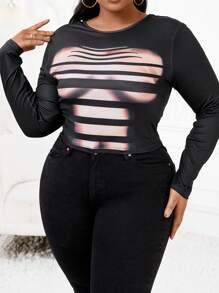 Maweii Hơn In Đồ họa Áo thun - Nhiều màu - Xem 4