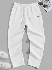 GENTILAND Nam Chi tiết Patched thư Eo dây rút Quần - trắng - Xem 1