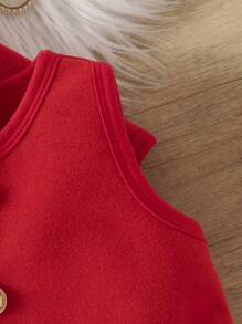 Baby Girl Solid Cape Coat & Button Front Dress - Red - View 8