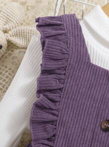 SHEIN Leap Crew Baby Girl Ruffle Trim Overall Jumpsuit Without Sweater - Purple - View 4