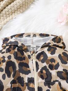 女嬰豹紋印花連帽夾克&網紗覆蓋洋裝 - 杏色 - 查看 7