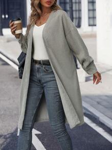 SHEIN Clasi Solid Open Front Drop Shoulder Coat Fall Cloth For Women - Grey - View 6