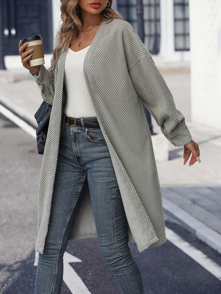 Solid Open Front Drop Shoulder Coat Fall Cloth For Women