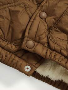 Baby Boy Button Front Thermal Lined Quilted Coat - Brown - View 4