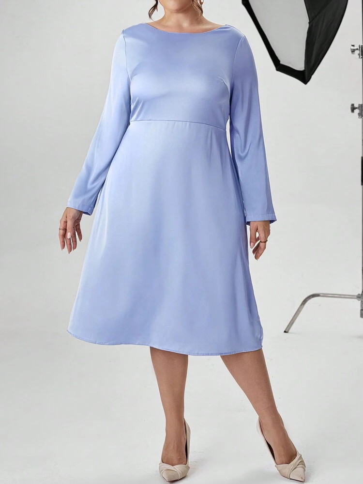 Plus Solid Tie Backless A-line Dress