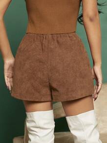 SHEIN SXY Solid Corduroy Wide Leg Shorts - Brown - View 2