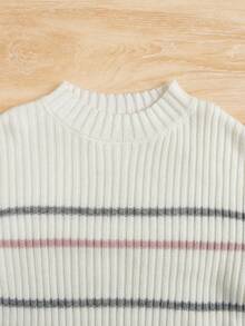 Young Girl Striped Pattern Sweater - Multicolor - View 3