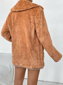 SHEIN Essnce Lapel Neck Open Front Fleece Coat - Yellow - View 2