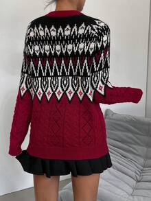 SHEIN Frenchy Mẫu Geo Tay Raglan Áo len - Nhiều màu - Xem 2